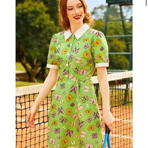 ModCloth Cotton Lime Green Silly Love Songs‎ Butterfly Print Shirt Dress NWT 6